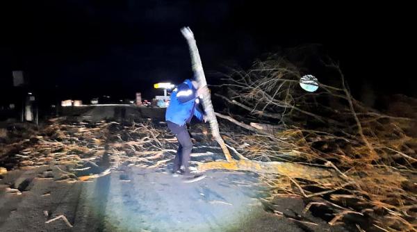 drumul dintre vrancea si covasna dn2d blocat mai multi copaci rupti de furtuna