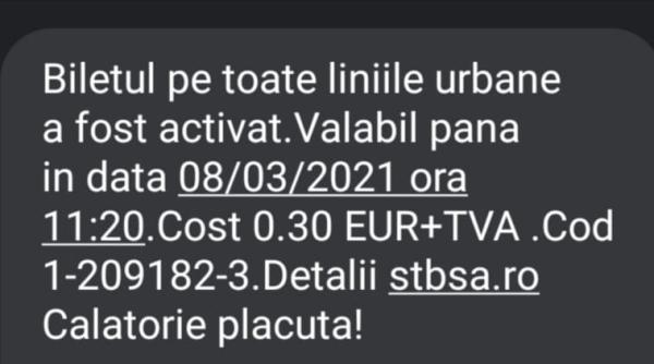 bilet prin sms la stb valabil 60 de minute din momentul trimiterii mesajului pe mai multe mijloace in comun
