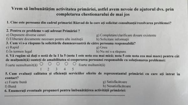 angajatii unei primarii evaluati de catre cetateni cu chestionare