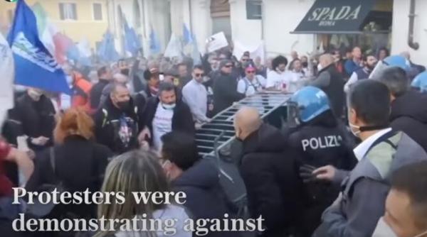 proteste violente in fata parlamentului de la roma contra restrictiilor bilantul in urma ciocnirilor dintre manifestanti si politisti video