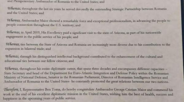 george maior profesionalism exceptional in viziunea camerei reprezentantilor din arizona