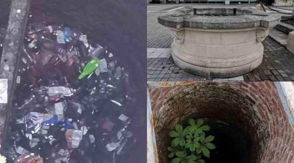 fantana din piata cetatii alba carolina a ajuns pubela de gunoi foto