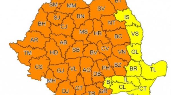 alerta meteo cod portocaliu in aproape toata tara harta anm