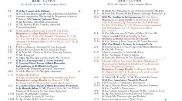 calendar crestin ortodox iulie 2021 toate sarbatorile cu cruce rosie si cruce neagra