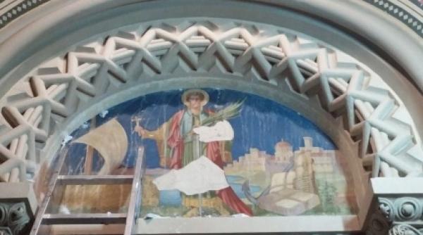 fresca in care apare sf mare mucenic ioan cel nou de la suceava ascunsa sub un placaj de ghips in cernauti