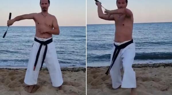 cristi danilet noua demonstratie de arte martiale pe plaja de data asta cu nunceaku