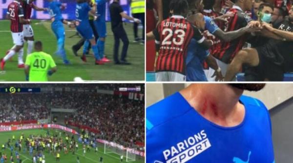 nebunie in franta suporterii lui nice au intrat pe teren si s au batut cu jucatorii lui marseille video