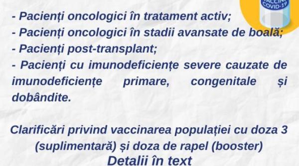 ro vaccinare clarificari privind vaccinarea populatiei cu doza 3 suplimentara si doza de rapel booster
