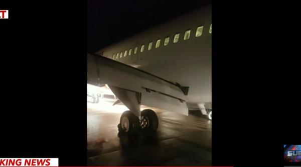 interventie isu pe aeroportul cluj incendiu la trenul de aterizare al unui avion foto