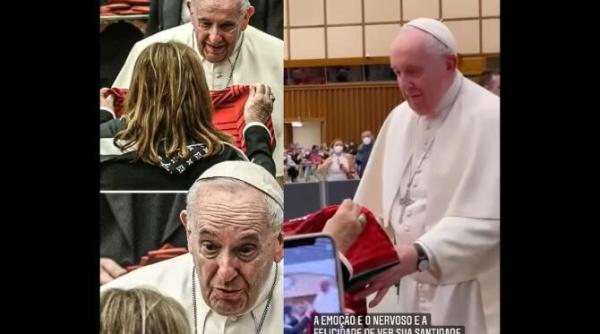 papa francisc are tricoul lui cristiano ronaldo l a primit de la mama fotbalistului