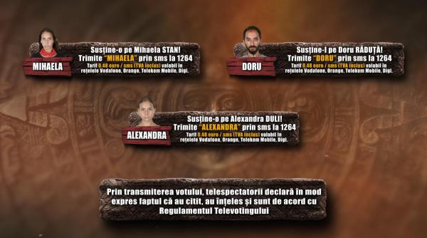survivor romania eliminare 12 aprilie 2022 alexandra duli vs mihaela stan vs doru raduta