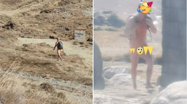 barbat in pielea goala in ascensiune catre varful omu