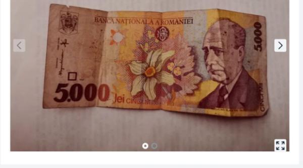 o bancnota de 5 000 de lei imprimata in 1998 se vinde pe internet cu 300 000 de ron