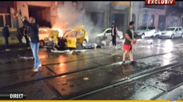 accident in capitala un taxi a luat foc si cei trei pasageri sunt in coma