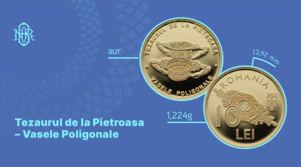 bnr lanseaza o moneda din aur cu tema tezaurul de la pietroasa vasele poligonale