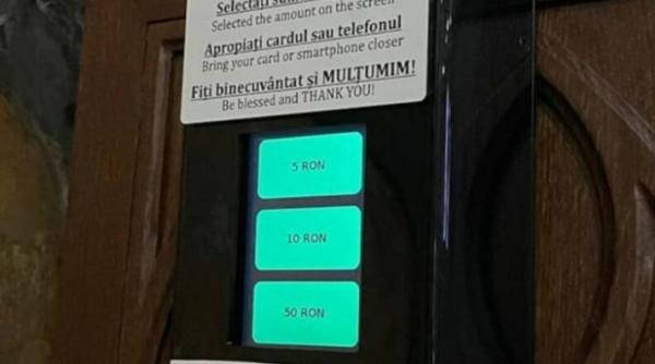 cutia milei cu pos contactless intr o biserica din romania enoriasii pot lasa 5 10 sau 50 de lei cu cardul