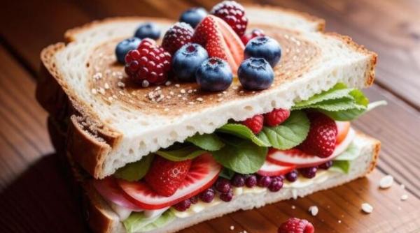mic dejun de vara sandvis cu fructe de padure si branza