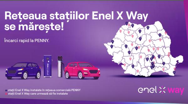 enel x way romania instaleaza 64 statii de reincarcare pentru vehicule electrice in parcarile magazinelor penny din 36 de localitati
