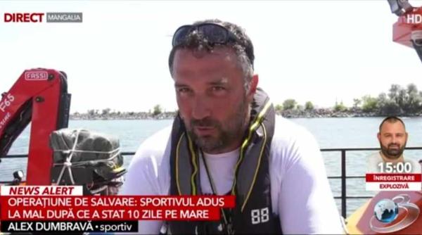 marturia sportivului alex dumbrava dupa ce a fost salvat din largul marii negre ce a patit la 10 de zile de cand plecase in larg cu barca