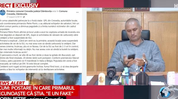 florin petre balbaiala in direct la antena 3 cu dovada in fata nu recunoaste ce a declarat despre explozie conform postarii primariei crevedia
