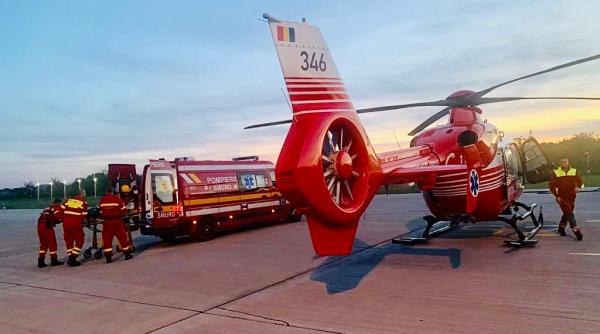barbat cu arsuri dupa explozia unei butelii transferat de la husi la bucuresti cu un elicopter smurd