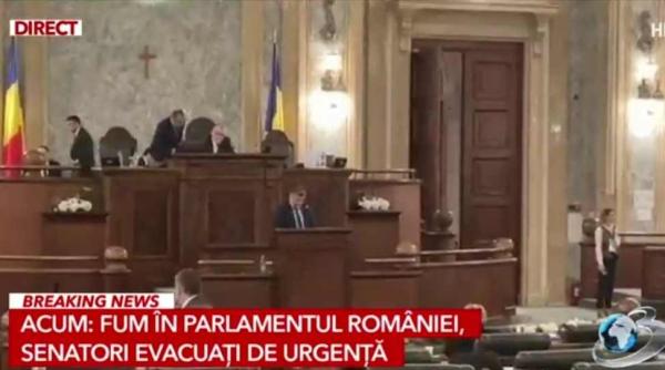 fum in parlamentul romaniei senatorii evacuati de urgenta