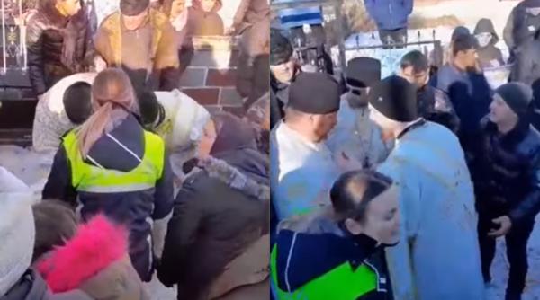 rudele penticostale ale unui mort s au luat la cearta cu preotul ortodox acesta s a pus in fata cortegiului funerar si nu a permis intrarea in cimitir video