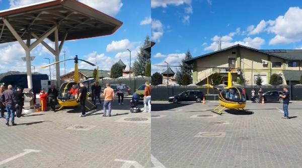 un pilot a aterizat cu elicopterul la o benzinarie din curtea de arges si a facut plinul a bagat gpl de 50 lei video foto
