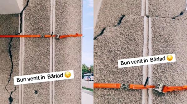 zidul unui bloc din barlad legat cu o chinga video viral