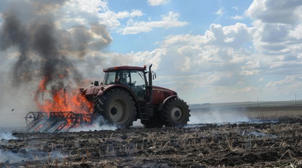 tractor in flacari pe un camp din botosani de la ce a pornit focul