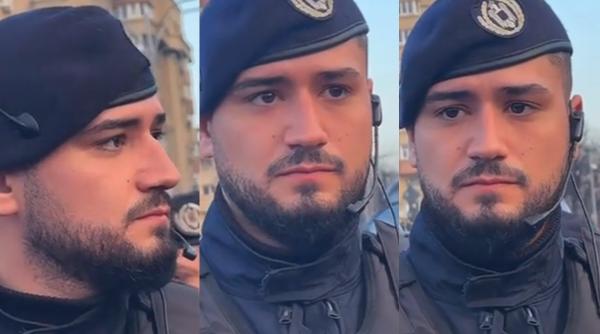 imaginile cu un jandarm cu ochii inlacrimati la protestele din capitala fac furori pe tiktok si au adunat mii de aprecieri video viral