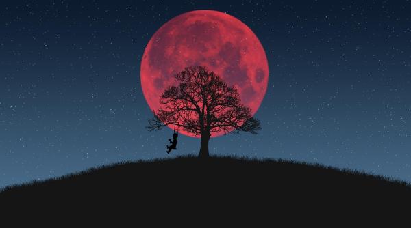 spectacol ceresc rar luna a inceput sa se inroseasca vine si o eclipsa partiala de soare