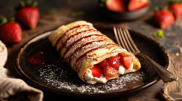 rulada din clatite cu frisca si capsuni un desert rapid si delicios