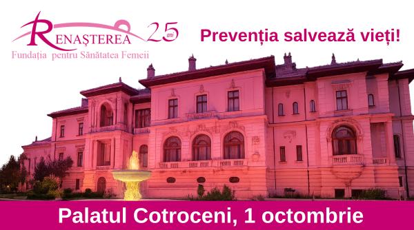 palatul cotroceni iluminat in roz fundatia renasterea 25 de ani de lupta impotriva cancerului de san