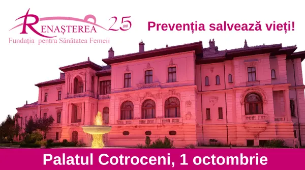 palatul cotroceni iluminat in roz fundatia renasterea 25 de ani de lupta impotriva cancerului de san