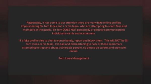 ce anunt a facut managementul lui tom jones si de ce ii vizeaza pe fani