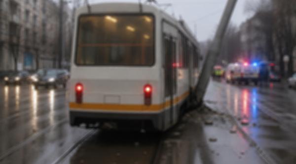 un tramvai a deraiat in capitala o portiune din acesta a intrat in coliziune cu un stalp sunt victime la spital