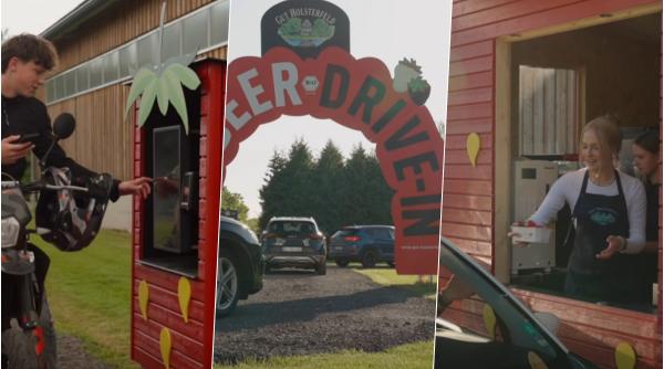 drive in ul unde nu se comanda burgeri sau cartofi prajiti soferii stau la coada pentru capsuni video