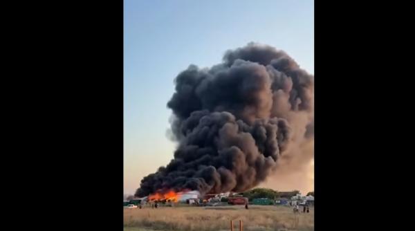 un incendiu la un centru de colectare mase plastice din comuna lumina judetul constanta