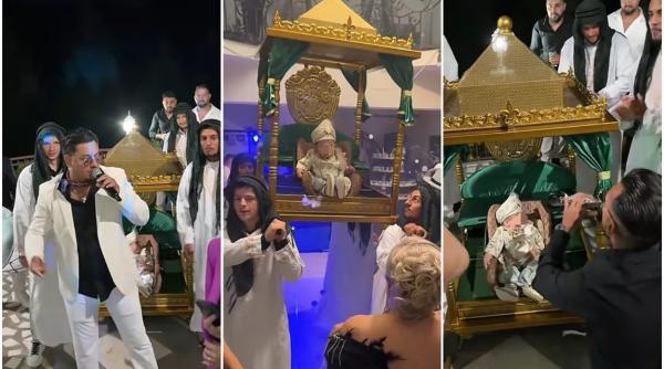 botez faraonic in arges un bebelus a fost purtat pe umeri de mai multi barbati imbracati in garzi egiptene video viral