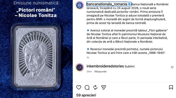 bnr lanseaza prima moneda in forma de tablou colorata din argint din seria pictori romani